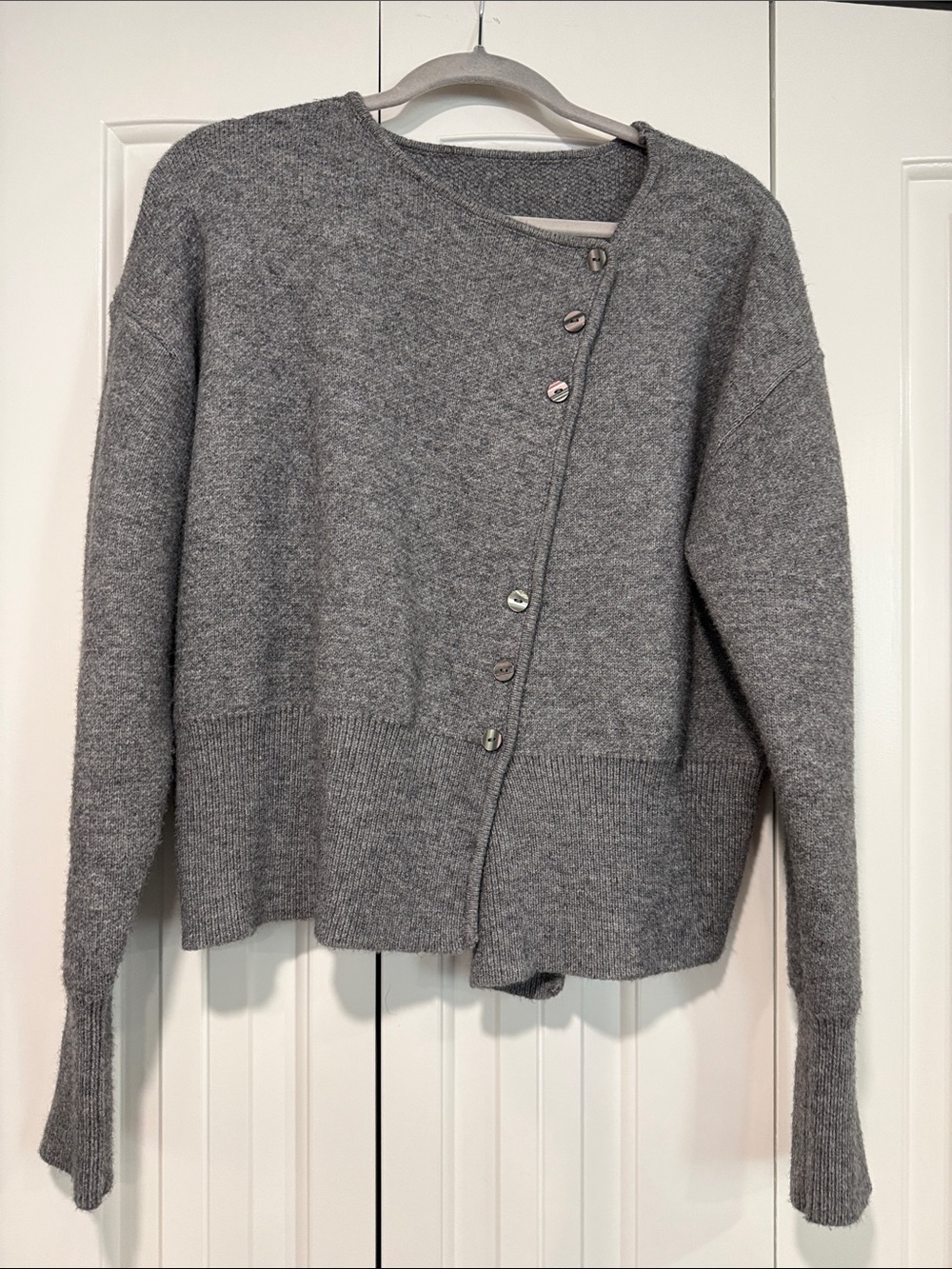SHEIN Gray Asymmetric Button-Front Cardigan